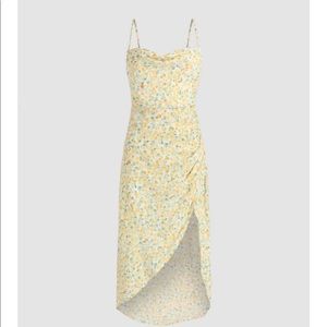 White and yellow midi slit dress